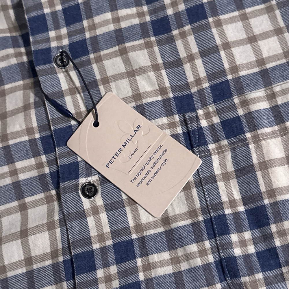 Peter Millar Crown Men's Small Ocean Blue Plaid Whistler Cotton Sport Shirt S